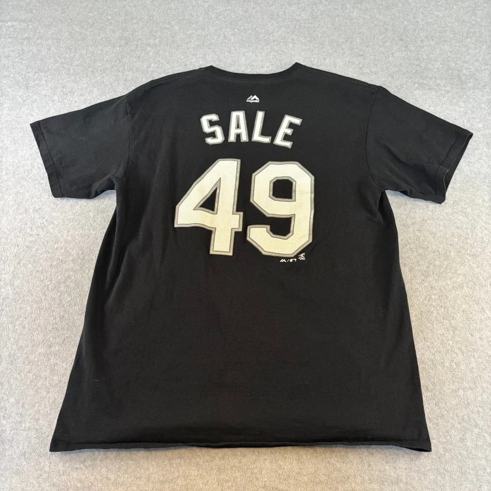 Majestic Chicago White Sox Chris Sale #49 T-Shirt Black Mens Large MLB Baseball - Picture 2 of 5